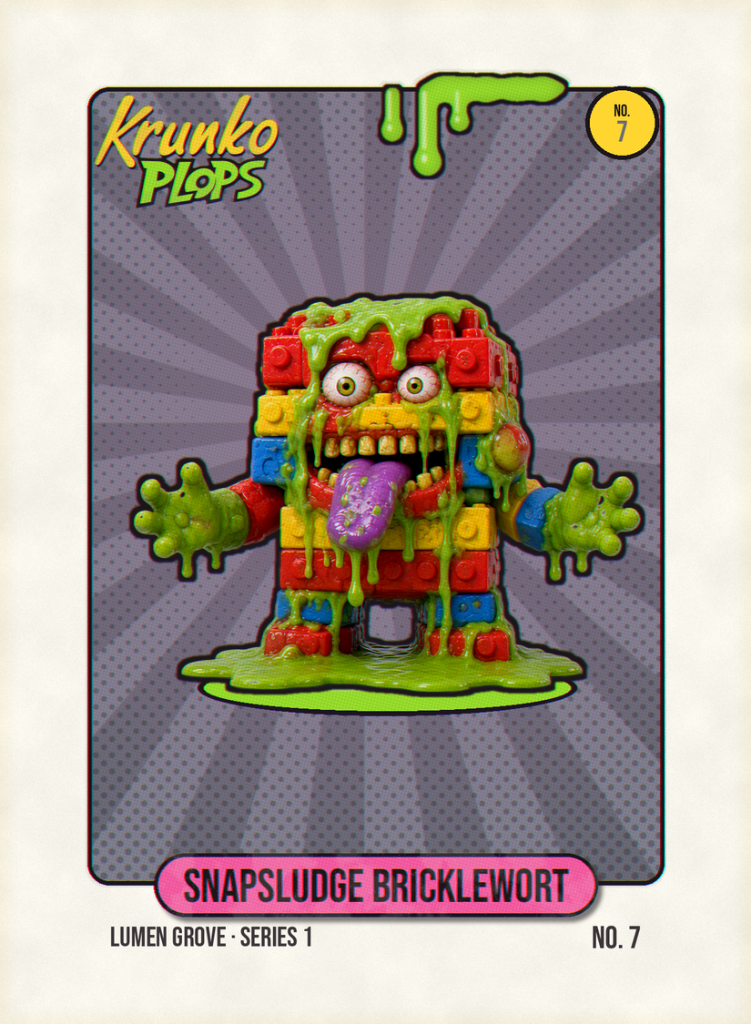 Snapsludge Bricklewort, original Krunko Plops collectible card number 007