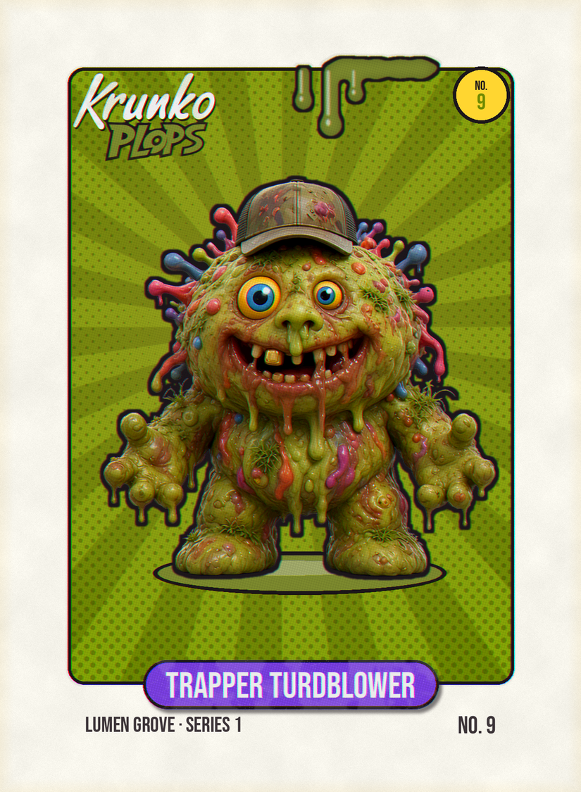 Trapper Turdblower, original Krunko Plops collectible card number 009